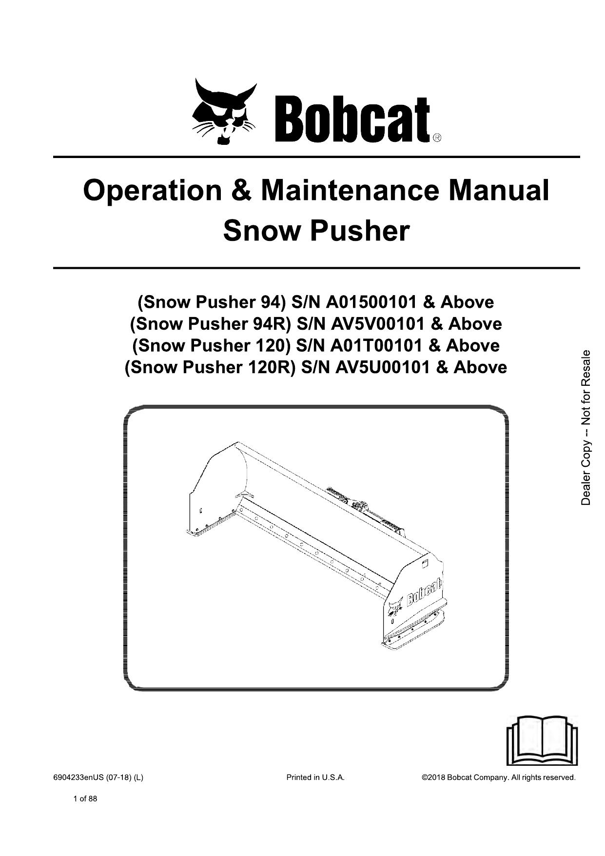 Snow Pusher Attachment Operation & Maintenance Manual Bobcat